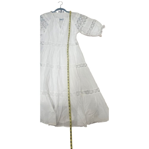 En Saison White Eyelet Midi Dress XS Boho Lace Peasant Summer Cottagecore Flowy - Picture 8 of 12